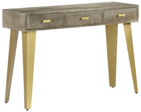 vidaXL Masă consolă, gri, 110x35x76 cm, lemn masiv mango & alamă