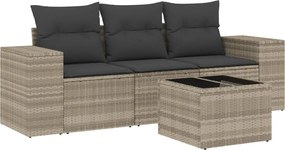 vidaXL Set canapea de grădină cu perne, 4 piese, gri deschis poliratan