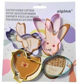 Set 4 forme, din metal, pentru prăjituri, model iepuraș, Alpina