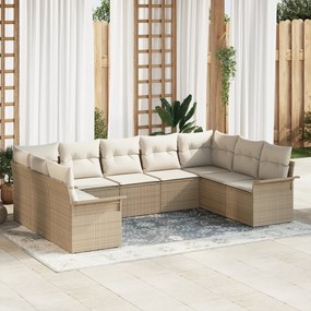 vidaXL Set de canapele pentru grădină cu pernă 9 pcs Bej Rattan poli