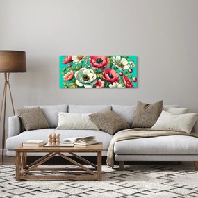 Tablou - Flori pe fundal albastru (120x50 cm)