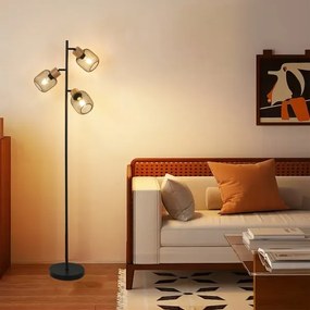 Brilagi - Lampă de podea BASKLITE 3xE27/15W/230V lemn de cauciuc/negru