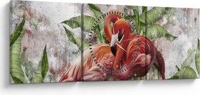 Tablou - Flamingo (cu ceas) (90x30 cm)