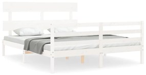 3195102 vidaXL Cadru de pat cu tăblie, alb, 160x200 cm, lemn masiv