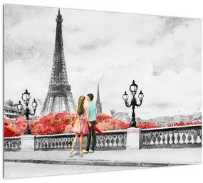 Tablou pe sticlă îndrăgostiții în Paris (70x50 cm)
