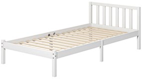 HOMCOM Rama de pat simplă, cu cap de pat și somieră, spațiu de 26 cm sub pat, pin, 208x96x70 cm, Alb | Aosom Romania