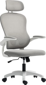 HOMCOM Scaun birou ergonomic cu spătar din plasă, reglabil pe înălțime, cotiere rabatabile, 5 roți, funcție balans, Gri | Aosom Romania