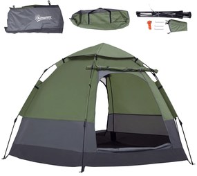 Outsunny Cort pop-up cort de camping 3-4 pers. cort cupolă impermeabilizat ușor ventilat ușor de montat 2 uși mari dim. 2,6L x 2,6l x 1,5H m fibră de sticlă poliester oxford verde gri | Aosom Romania