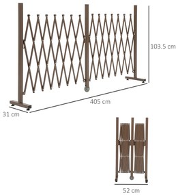 Outsunny Gard Extensibil Autoportant, Grilaj Flexibil Spalier din Otel si Aluminiu Pliabil Economie de Spatiu, Latime 52-405 cm, Maro inchis