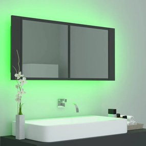 Dulap de baie cu oglinda si LED, gri, 100x12x45 cm Gri