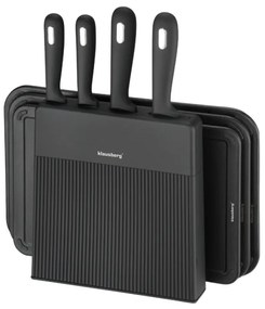 Klausberg KB 7980 set cuțit și placă de tăiat, 8 piese, Oțel inoxidabil, Suport, Negru/inox