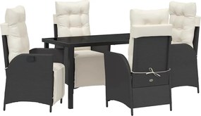 vidaXL Set de masă pentru grădină cu pernă 5 pcs Negru poliratan