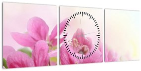 Tablou - Flori roz (cu ceas) (90x30 cm)