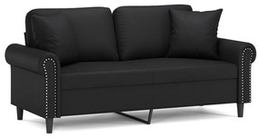 3200930 vidaXL Canapea cu 2 locuri cu pernuțe, negru, 140 cm, piele ecologică