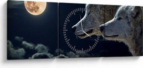 Tablou cu lupi în lună (cu ceas) (90x30 cm)
