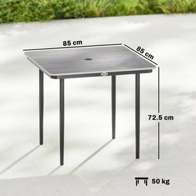 Outsunny Masă de grădină dreptunghiulară pentru 4 persoane, masă de luat masa exterioară cu orificiu pentru umbrelă, 85 x 85 x 72,5 cm, gri | Aosom Romania