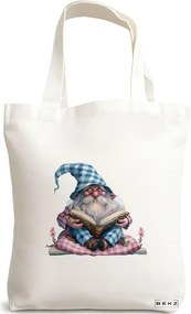 Sacosa de Panza pentru Cumparaturi, Geanta Tote, model The Bookish Gnome 13 38 x 34.5 cm, Alba, BEKZ®