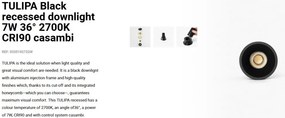 Spot LED incastrabil TULIPA Black recessed downlight 7W 36° 2700K CRI90 casambi