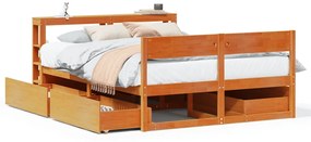 vidaXL Cadru pat fără saltea, maro ceruit, 135x190 cm, lemn masiv pin