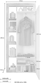 Dulap pentru haine LENOR 91x209 cm, alb/maro