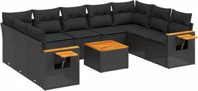 vidaXL Set canapele de grădină cu perne, 10 piese, negru, poliratan