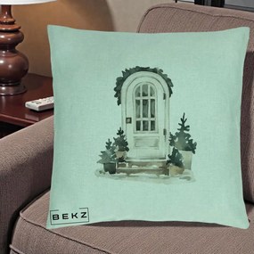 Perna Decorativa Usa de Iarna Watercolor, 40x40 cm, Verde Menta, Husa Detasabila, Perna Inclusa, BEKZ®