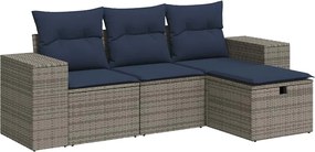 vidaXL Set canapea de grădină cu perne, 4 piese, gri, poliratan