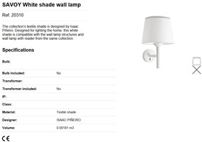 Aplica perete cu reader LED moderna design elegant SAVOY alba