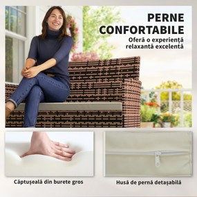 Outsunny Canapea de Grădină 2 Locuri cu Perne și Tampoane Antiderapante, din Ratan și Oțel, 115x63x85 cm, Bej | Aosom Romania