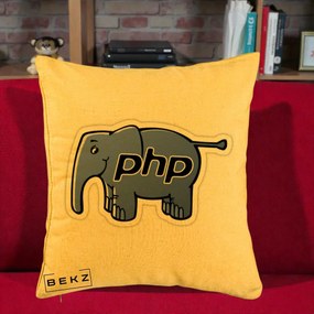 Perna Personalizata PHP Elephant, 40x40 cm, Galben, Husa Detasabila, Perna Inclusa, BEKZ®