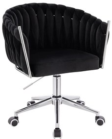 HR750K Scaun Neagră din Catifea cu Bază Cromata
