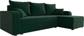Set de coltar extensibil reversibil in forma de L VALERIO 238x140 cm, verde inchis + 2 perne GRATIS