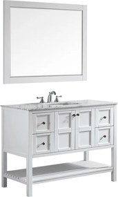 SET MOBILIER BAIE, DULAP LEMN CU LAVOAR, BLAT MARMURA CARRARA + OGLINDA, SIERA WHITE 122X55.8X91.7 CM, ALB