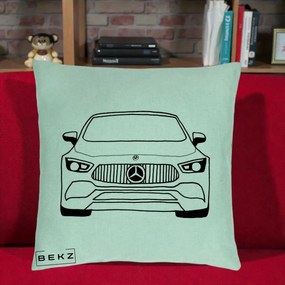 Perna Personalizata Mercedes-Benz Fata Linie, 40x40 cm, Verde Menta, Husa Detasabila, Perna Inclusa, BEKZ®