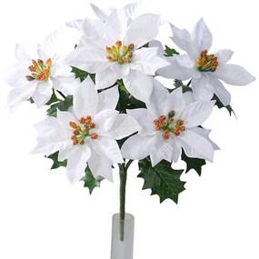 Poinsettia artificială de Crăciun albă, 30 cm