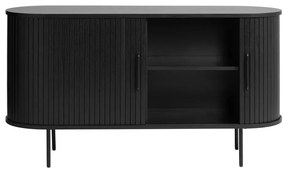 Comodă neagră joasă cu aspect de lemn de stejar cu ușă glisantă 140x76 cm Nola – Unique Furniture