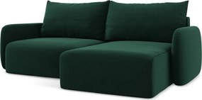 Colțar verde închis extensibil/cu spațiu de depozitare cu tapițerie din catifea (cu colț pe partea dreaptă/cu șezlong) Kalena – Makamii