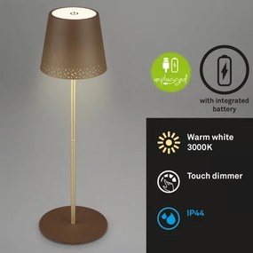 Brilo - Lampă de masă LED KIKI, reîncărcabilă, cu control tactil, 2,6W/5V, IP44, 2600 mAh, maro