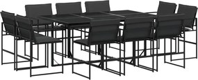 vidaXL Set mobilier de grădină, 11 piese, cu perne, negru, textilenă
