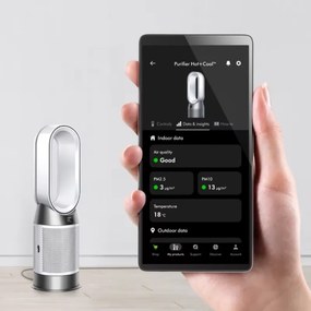 Purificator de aer 2in1 Dyson Purifier Hot+Cool HP1 544826-01, Incalzire/Racire, 50 W, 30 m2, 287 l/s, 10 viteze, Air Multiplier™, Wi-Fi, Bluetooth, Oscilatie, Alb/Argintiu