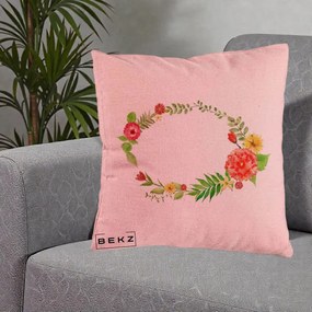 Perna Decorativa Coroana Florala Acuarela, 40x40 cm, Roz, Husa Detasabila, Perna Inclusa, BEKZ®