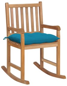 Scaun balansoar cu perna albastru deschis, lemn masiv de tec 1, Albastru deschis