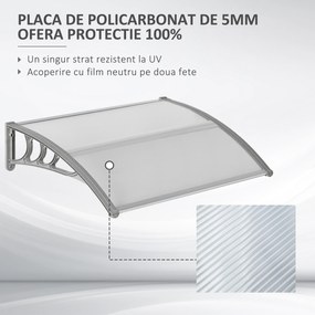 Outsunny Copertină Anti-UV din Policarbonat pentru Uși și Ferestre 100x75cm | Aosom Romania