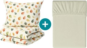Set lenjerie de pat creponata AUTUMN COLORS POLY colorata + cearsaf Jersey 90 x 200 cm crem deschis, pentru pat single