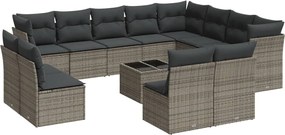 vidaXL Set mobilier de grădină cu perne, 13 piese, gri, poliratan