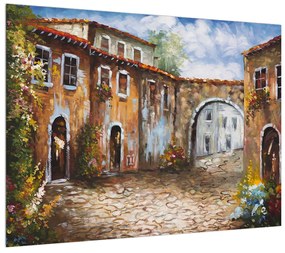 Tablou cu străduță mediteraneenă pictat (70x50 cm), în 40 de alte dimensiuni noi