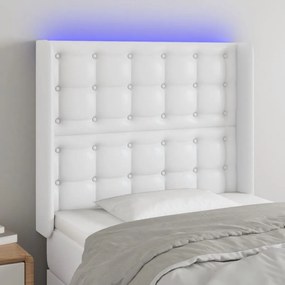 3124133 vidaXL Tăblie de pat cu LED, alb, 103x16x118/128 cm, piele ecologică