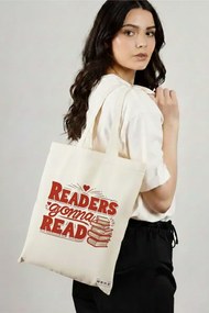 Sacosa de Panza pentru Cumparaturi, Geanta Tote, model Readers gonna read 38 x 34.5 cm, Alba, BEKZ®