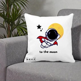Perna Decorativa Astronaut To The Moon, 40x40 cm, Alba Mata, Husa Detasabila, Perna Inclusa, BEKZ®