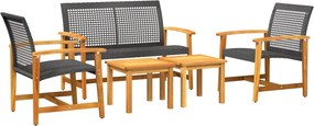 vidaXL Set mobilier de grădină, 5 piese, poliratan negru/lemn acacia